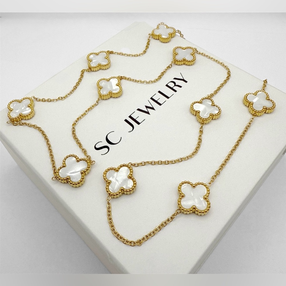 Last 1 🔥 Clover Necklace Gold Mother of Pearl Double Sided Stainless Steel - Picture 3 of 13